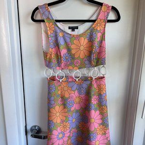Unique Vintage Psychedelic 60s 70s Style Sleveless Mini Dress Size Small